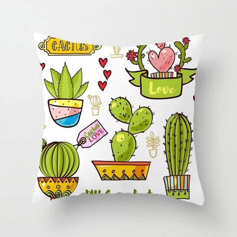 Taie D'oreiller - Coton Linen - Imprimé Cactus - Double Face - Pour Canapé Chaise Bureau Lit Voiture - 40x40 cm (1/5)