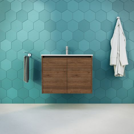 Inda - Meuble de salle de bain L.80 avec vasque brillante / Chêne