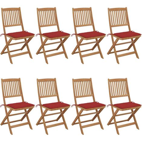 Chaises pliables de jardin lot de 8 avec coussins Bois d'acacia vidaXL
