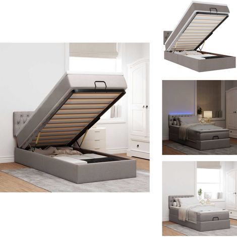Lit ottoman avec matelas taupe 100x200 cm tissu - Lit Ottoman - Lits Ottoman - Lit - Lit Avec Rangement (1/5)