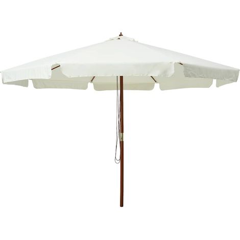 vidaXL Sombrilla de jardín con palo de madera blanco arena 330 cm (1/5)