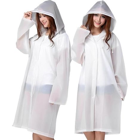 2-teiliger Regencape, wiederverwendbarer, wasserdichter und transparenter Regenmantel mit Kapuze, atmungsaktiv, 160–190 cm, weiß, Größe L (1/5)
