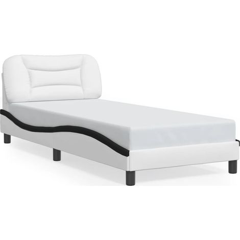 Lit simple,Lit adulte,Cadre de lit sans matelas Hvar blanc et noir 80x200 cm similicuir CFW2077586 (1/5)