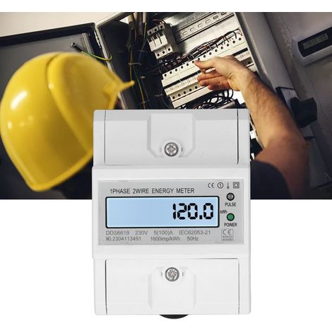 Compteur d'énergie miniature intelligent monophasé à 2 fils sur rail DIN, 4P, écran LCD, 230 VCA, 50 Hz, 5 A. (1/5)
