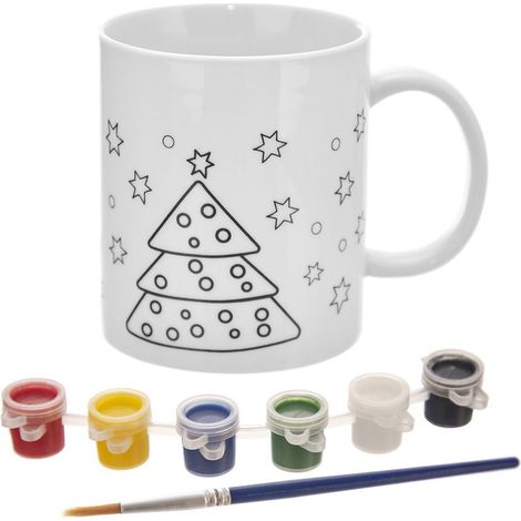 Tazza in porcellana con colori per dipingere l'albero di Natale 350 ml