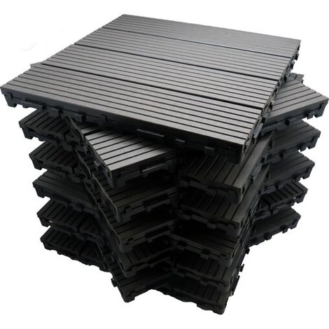 Pack dalle de terrasse 1m² bois composite modular (11 pièces 30 x 30 cm) - Coloris - Gris carbone, Largeur - 30 cm, Longueur - 30 cm