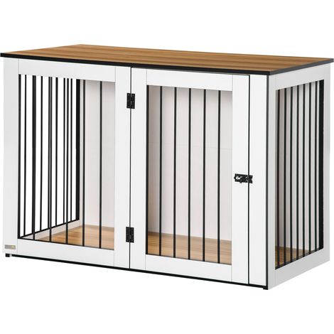 Cage pour chien, niche pour grands chiens, intérieur, 106 x 60 x 76 cm, chêne et blanc