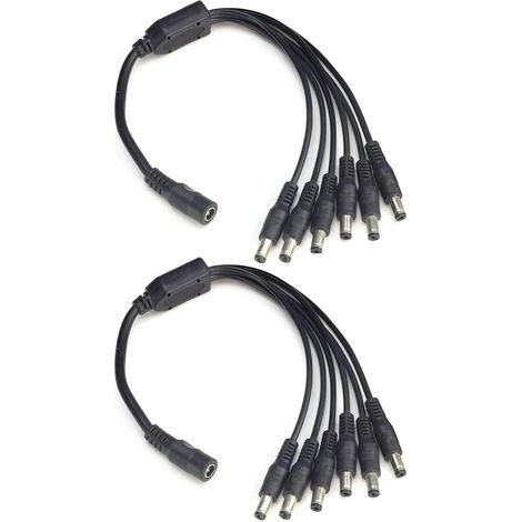 Lot de 2 câbles répartiteurs d'alimentation CC 1 à 6 voies 5,5 mm x 2,1 mm pour caméras de vidéosurveillance, DVR, bande lumineuse LED (1/5)