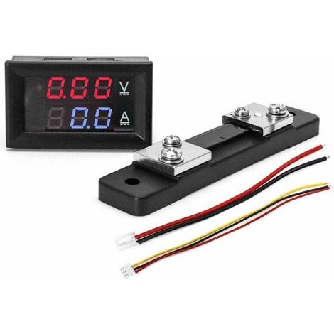 Ampèremètre voltmètre numérique LED, DC 0-100V 0-50A, avec shunt externe 50A, panneau de jauge multimètre Volt Amp avec 2 fils