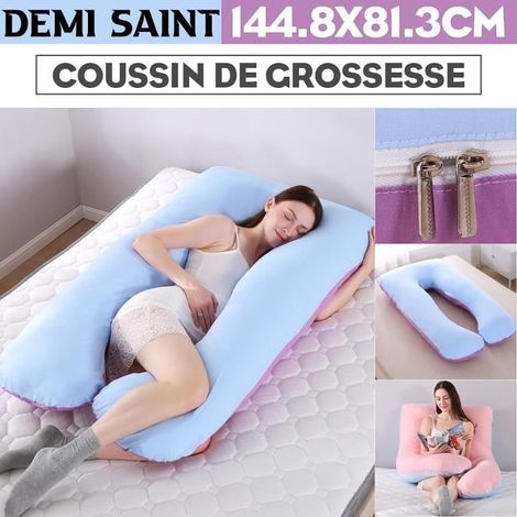 Coussin de Grossesse Maternité 144cm Oreiller Couverture Fermeture Glissière Multifonction Lavable Abdominal Bleu Violet Cadeau (1/4)