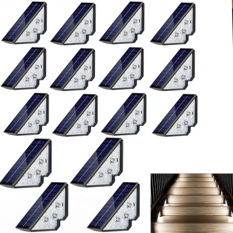 Lot de 16 lampes solaires de terrasse, appliques murales solaires étanches pour cour, pour balustrades extérieures, marches, lumière LED blanche (1/5)