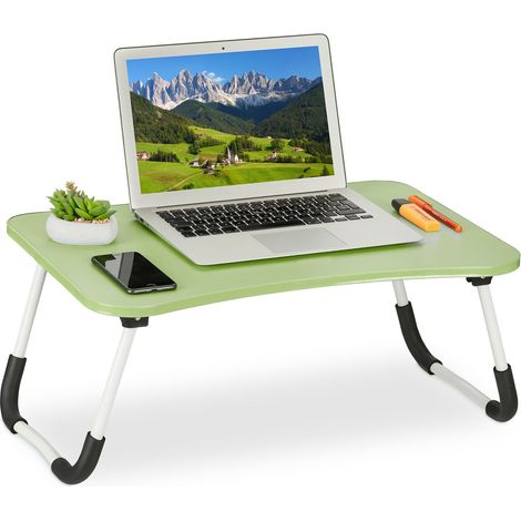 Relaxdays Mesa para Portátil Sofá, 26 x 63 x 40 cm, Bandeja Cama Plegable, MDF, Hierro, Mesita Tablet, Verde