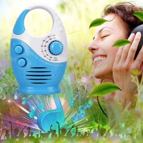 Radio de ducha inalámbrica AM/FM, radio de ducha portátil sin pilas, radio de ducha con mando a distancia, superficie de ABS resistente a salpicaduras, azul (1/5)