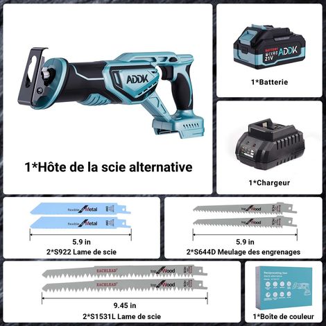Scie Sabre Sans Fil Moteur Brushless - Vitesse 3300 spm - Batterie 4.0Ah & Chargeur Rapide - 6 Lames Incluses - Multifonctionnel (1/4)