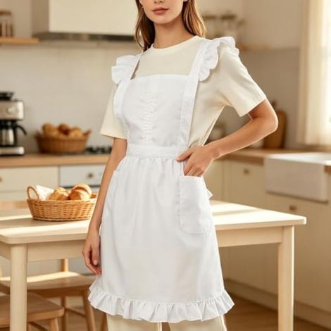 Tablier femme avec poches, vêtements blancs de soubrette à volants vintage (1/5)