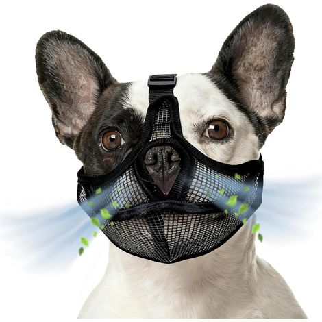 French Bulldog Muzzlem, S 19-28CM Short Snout Dog Muzzle Adjustable Breathable Mesh Muzzle for French Bulldog, Dog Mask for Anti Bitting Chewing Barking (Black)