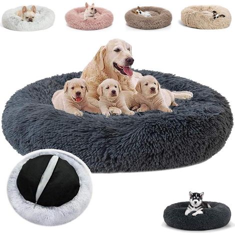 Rundes Hundebett Plüsch 3XL (100cm) Waschbar, Dunkelgrau