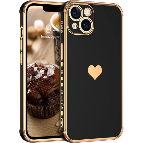 CUSTODIA APPLE IPHONE 13 6.1" IN SILICONE NERO CUORE DORATO ACCESSORI A2482 (1/5)