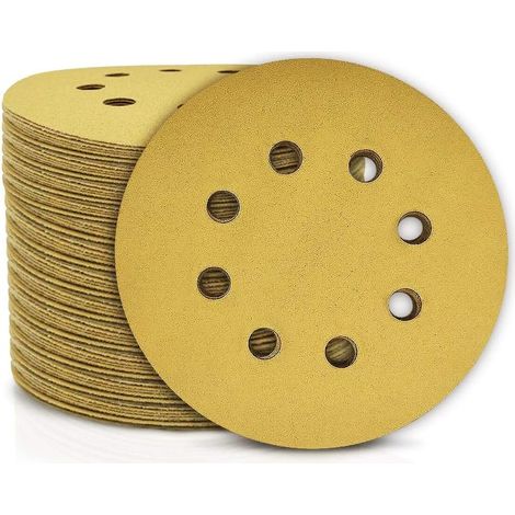 QAZQA Disques de Ponçage Papier Abrasifs 125mm, 50 Disques Abrasifs de Ponçage Ponceuse tampons ponçage ronds 8 trous Grain 150 pour Poncer Polir Dérouiller