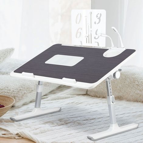 Table de Lit pour Ordinateur Portable, Pliable, Réglable en Hauteur et Angle, Plateau avec Refroidisseur PC, pour Canapé/Sol, 60x40cm, Noir