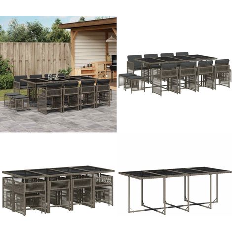 13-tlg. Garten-Essgruppe mit Kissen Grau Poly Rattan - Gartentisch - Gartenmöbel Set - Esstisch - Gartenset - Outdoor Möbel - Home & Living (1/5)