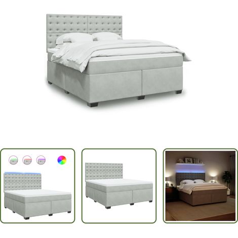 vidaXL LED-Beleuchtung -  Boxspringbett mit Matratze Hellgrau 180x200 cm Samt (1/5)