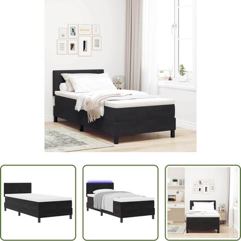vidaXL Lits avec LED RGB - Lit à ressort LED avec matelas Noir 90 x 200 cm Velours (1/5)