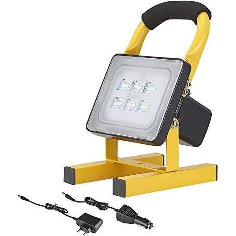 Spot de Chantier, 10W LED Projecteur Chantier, 1000LM Projecteur LED Rechargeable 6000K Blanc Froid, IP65 Eclairage Chantier, Lampe Portable pour Bricolage Réparation Camping pêche [Classe énergétique (1/5)