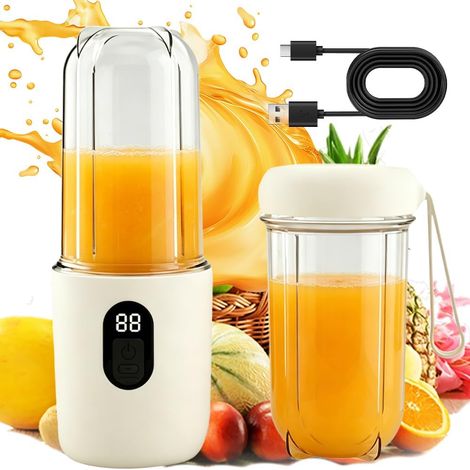 Portable Blender 500ml with Replacement Tumbler, USB Rechargeable Small Blender with 16 Sheets, Mini Blender for Milkshakes, Juice, Smoothies (White) (1/5)