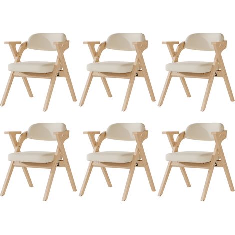 6er-Set klappbare Esszimmerstühle aus Holz und beigem Leinen mit Armlehnen MODENUIT (1/5)