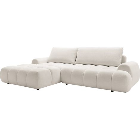 Divano angolare sinistro convertibile in ciniglia beige FARNETA