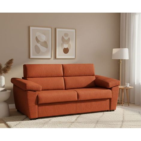 Dmora - Sofá fijo 3 plazas Vilma, Sofá lineal para salón, acolchado, desenfundable, calidad 100% Made in Italy, 225x95 h100 cm, Naranja (1/5)