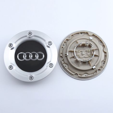 Cache-moyeu de roue 6 trous compatible Audi A6 C5, A4 B7, TT – Centre de jante, capuchon de moyeu pour jante voiture, accessoire roue auto en aluminium + ABS, kit 4 pièces – Noir (1/2)