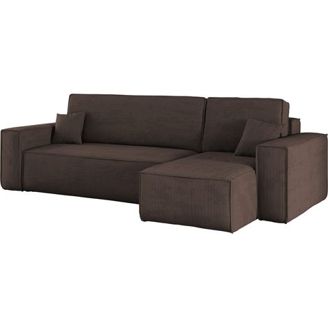 Ecksofa mit schlaffunktion und bettkasten, Eckcouch BEST stoff Poso Dicker Cord viele farben Braun R (1/5)