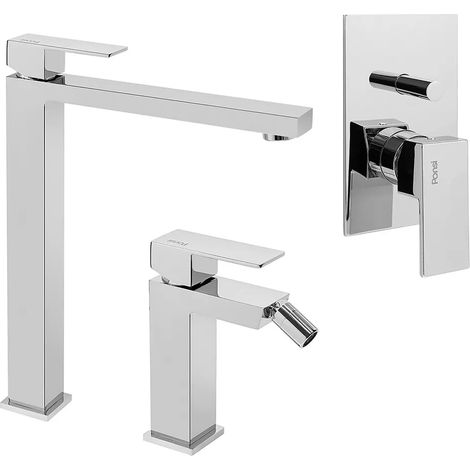 Set miscelatori lavabo alto bidet e doccia 2 vie cromati serie Italia (1/5)