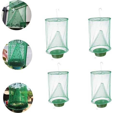 Lot de 4 pièges d'extérieur pour insectes volants — Cages à mouches suspendues et pliables, idéales pour fermes et jardins (1/5)