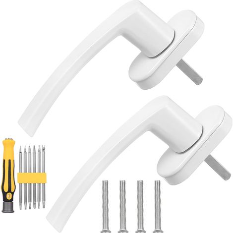 2 Pièces Poignée Fenêtre Aluminium Blanche Poignée en aluminium blanc, convient pour fenêtres et portes-fenêtres en PVC et UPVC, 2 pièces. (1/5)