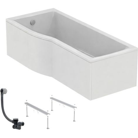 Baignoire bain douche 170 x 80 cm gauche IDEAL STANDARD Connect Air + tablier + pieds + vidage Chromé