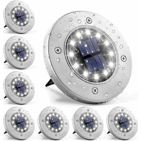 Lampe solaire Lumière 12 LEDs 8 pièces Lampe Solaires au Sol Blanches Acier inoxydable étanche pour l'extérieur, jardin, terrasse, pelouse, cour, passerelle [Classe énergétique A+++],de dyk.Trywise (1/4)