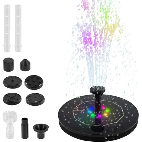 Fontaine solaire pour extérieur, améliorée, pompe de bassin solaire, avec 8 effets de pulvérisation, fontaine solaire flottante pour l'extérieur, avec sept changements de couleur, pompe de (1/5)