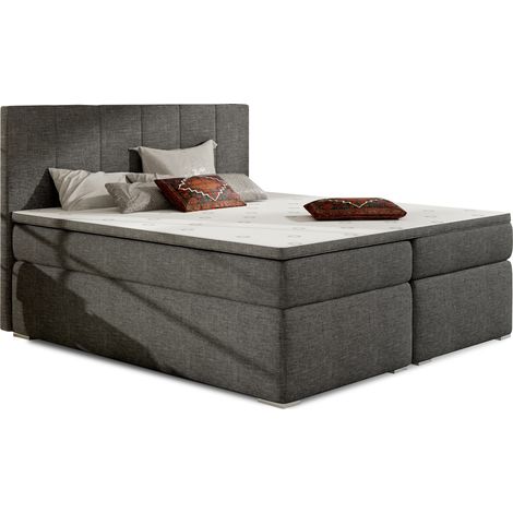 Lit continental tissu gris avec matelas et surmatelas Louna-180x200 (1/5)