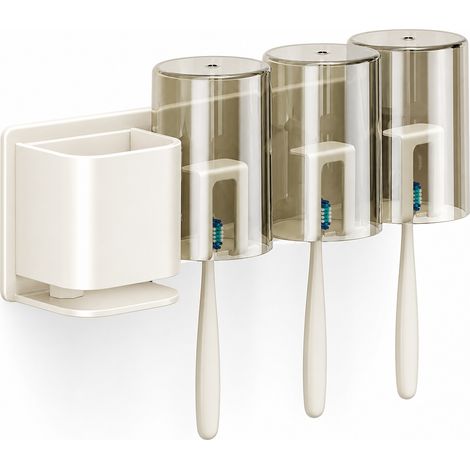 Toothbrush Holder 3 Cups Wall-Mounted No-Drill White (1/5)