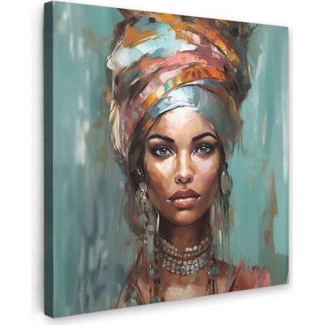 CUADRO EN LIENZO Mujer - Arte - Joyas - Retrato Pared Decoracion Grande 90x90 cm