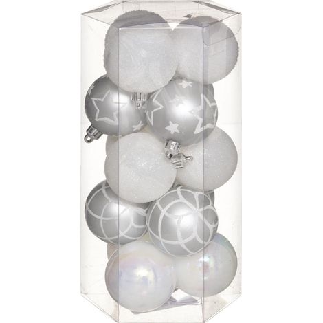 Déco de sapin Lot de 15 Boules de Noël D 5 cm - Blanc et Argent - Feeric Christmas