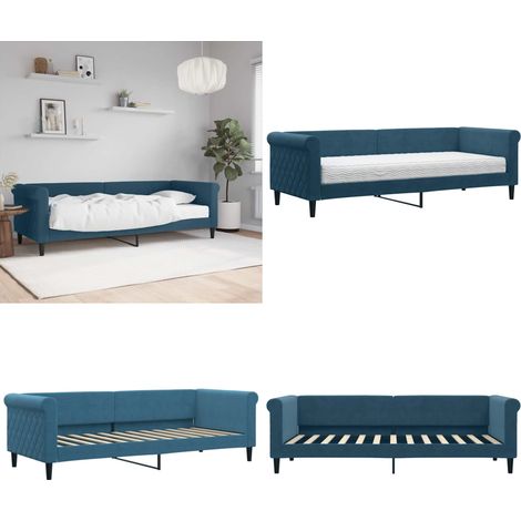 Sofá cama con colchón terciopelo azul 80x200 cm - Cama de espuma - Sofá cama azul