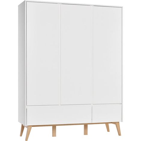 Armoire 3 portes 2 tiroirs Pinio Swing - Blanc et bois (1/4)