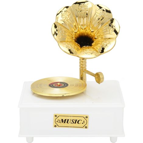 Phonograph Shape Music Box Classic Retro Style Gold Trumpet Horn Castle in The Sky Mini Music Box (1/5)