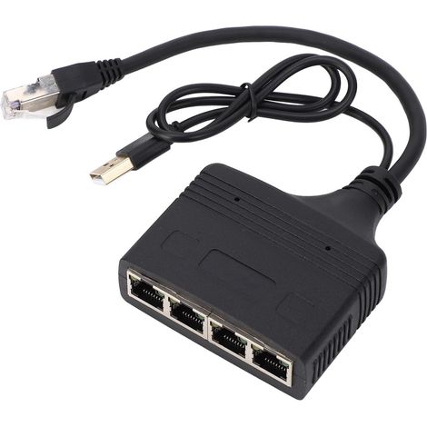 Répartiteur Ethernet Gigabit, Adaptateur Répartiteur de Réseau par Câble RJ45 1 Entrée 4 Sorties 1000 Mbps avec Port USB, pour Décodeur TV, Routeur, Modems ADSL (1/5)