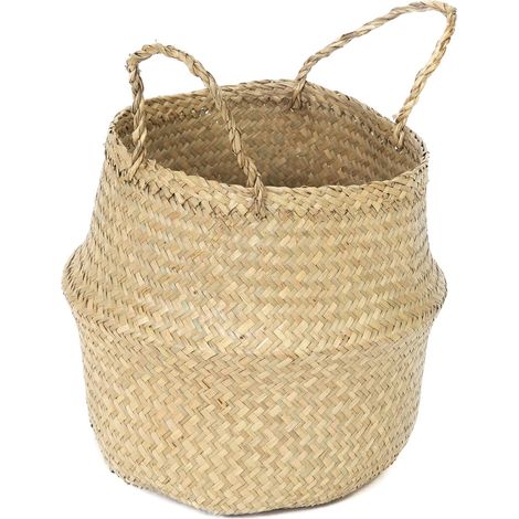 Cesta compactadora de algas marinas - Forma redonda, tamaño mediano (27x27x26 cm), trenzada a mano, color natural.