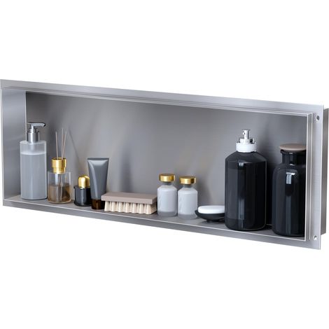 VILSTEIN Duschnische 30x90 cm Unterputz Wandnische Edelstahl Randloses Duschregal mit Ablage (1/5)
